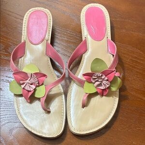 Women's Pink & Green Floral Thong Sandals 11
